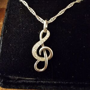 Diamond Trebel Clef 14k White Gold Necklace